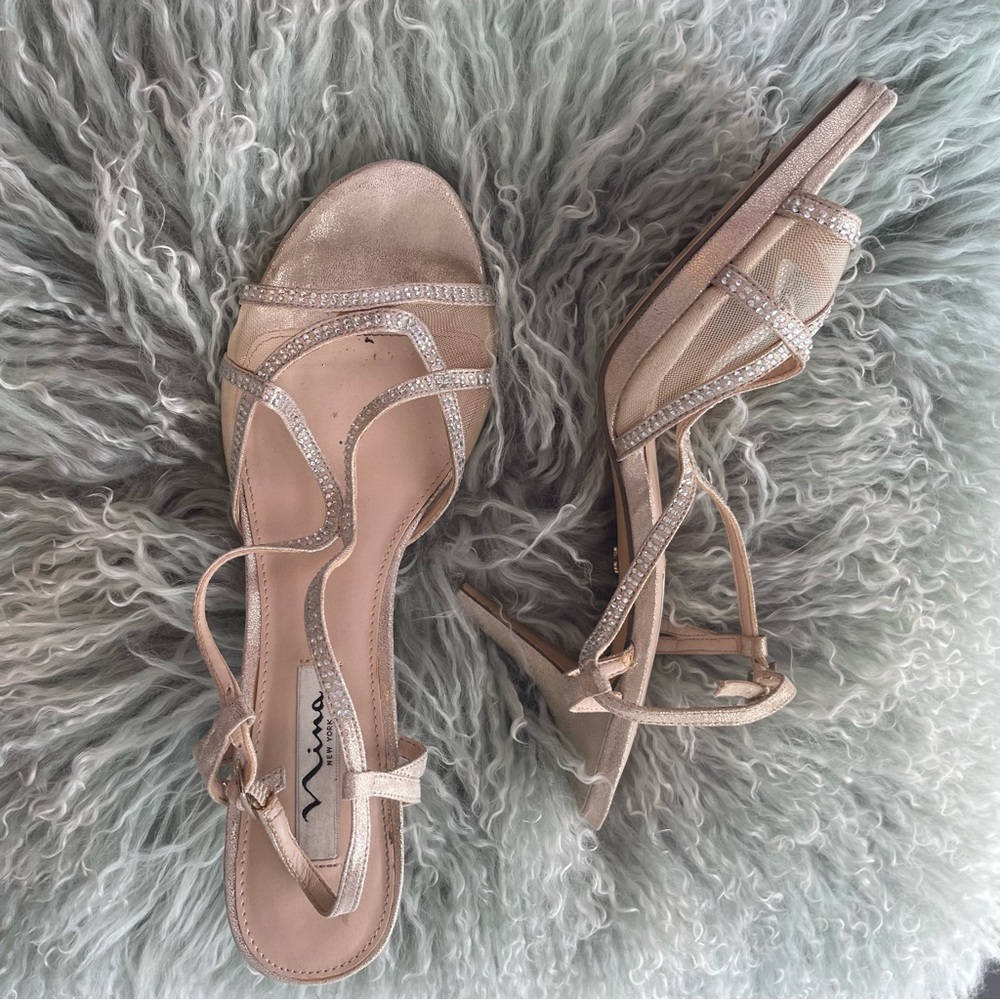 Nina Women's Shimmering Gold Heels - Picture 2 of 4